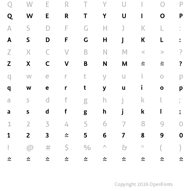 Character Map of FONTSPRING DEMO - Cinta Semibold Regular