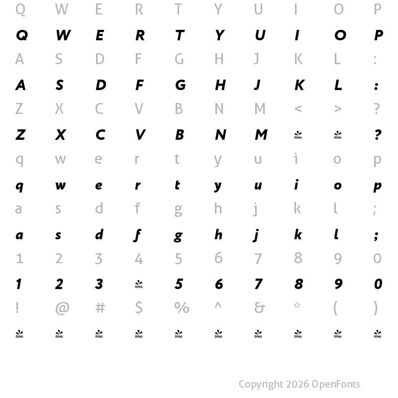 Character Map of FONTSPRING DEMO - Circe Extra Bold Italic