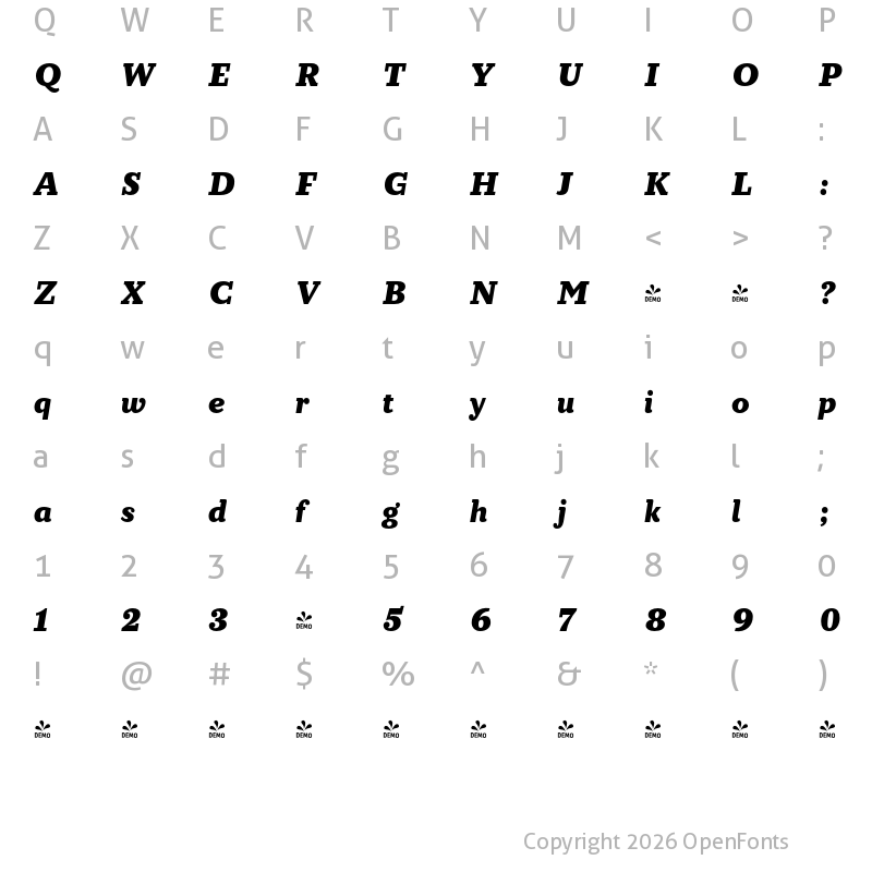 Character Map of FONTSPRING DEMO - Circe Slab C Black Italic