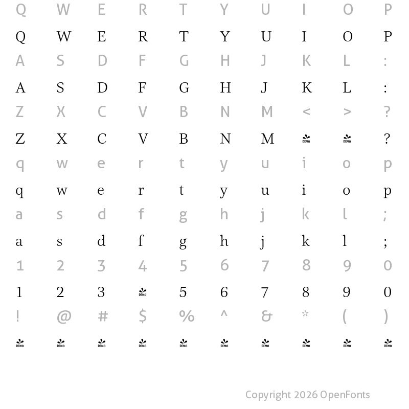 Character Map of FONTSPRING DEMO - Civita-Light Regular