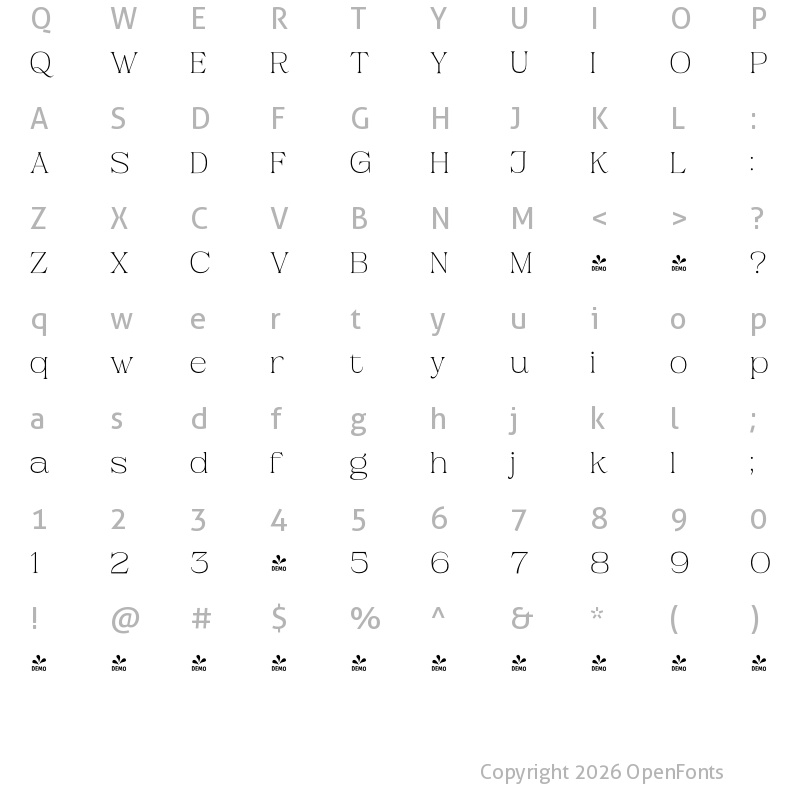 Character Map of FONTSPRING DEMO - Claire Palmer Serif Regular