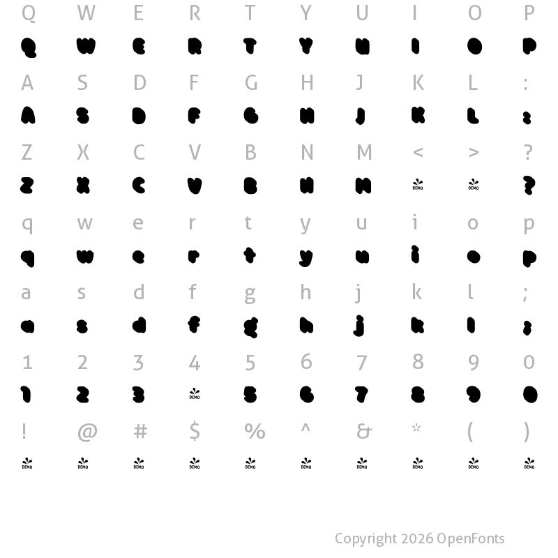 Character Map of FONTSPRING DEMO - Clarence Alt Extrude Regular