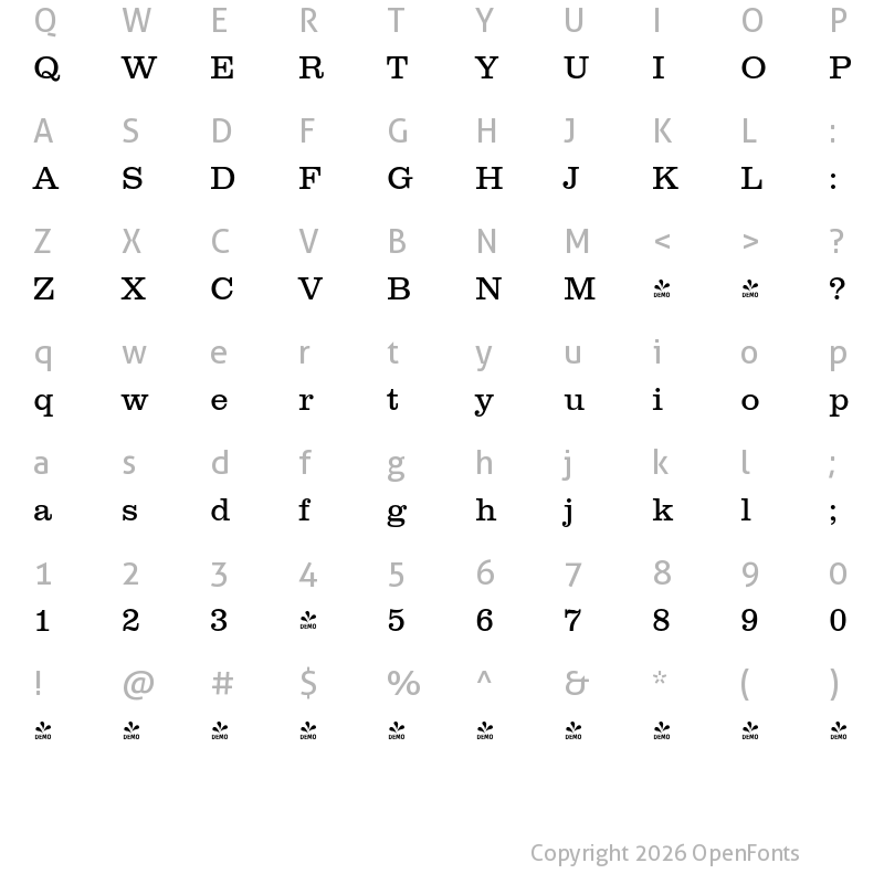 Character Map of FONTSPRING DEMO - Clarendon Pro Light Regular