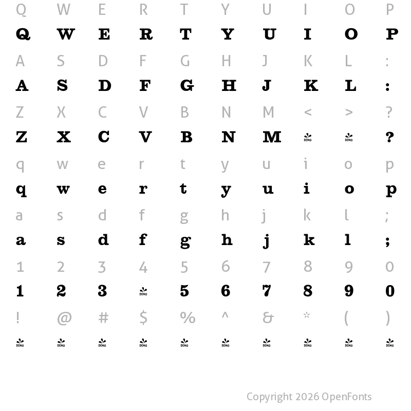Character Map of FONTSPRING DEMO - Clarendon618 Regular