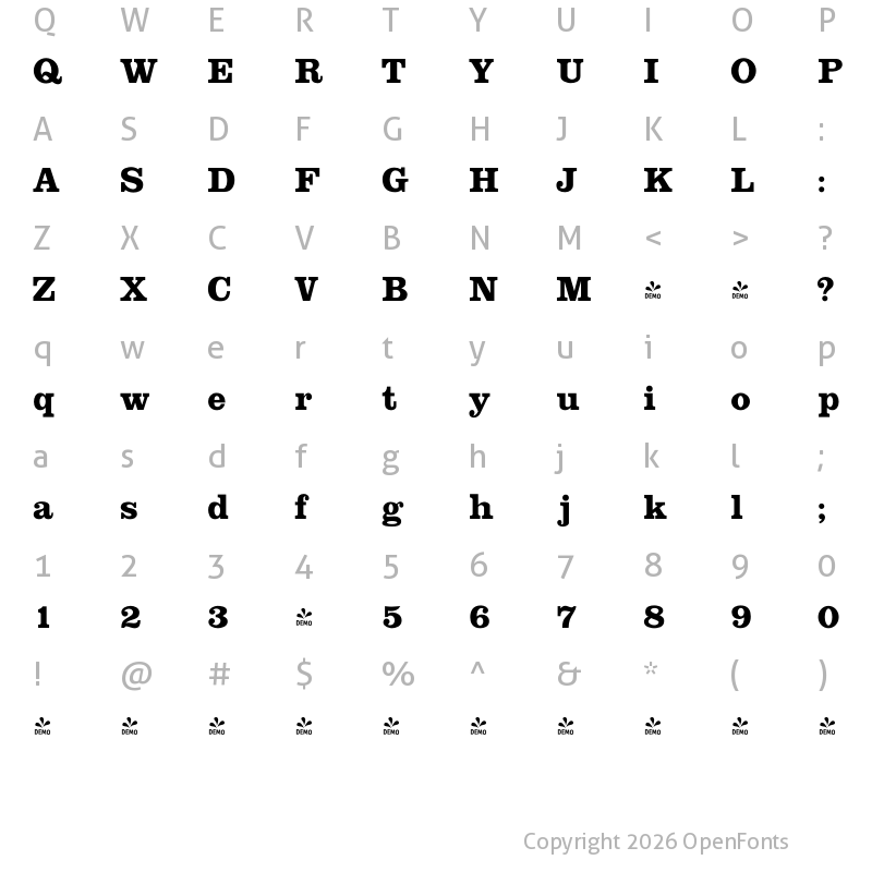 Character Map of FONTSPRING DEMO - ClarendonBlack Regular