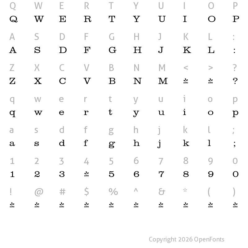 Character Map of FONTSPRING DEMO - ClarendonURWExtWidLig Regular