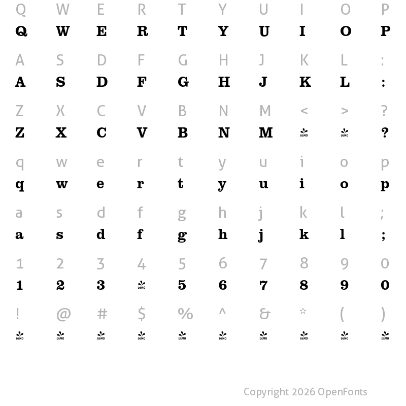 Character Map of FONTSPRING DEMO - ClarendonURWNarMed Regular
