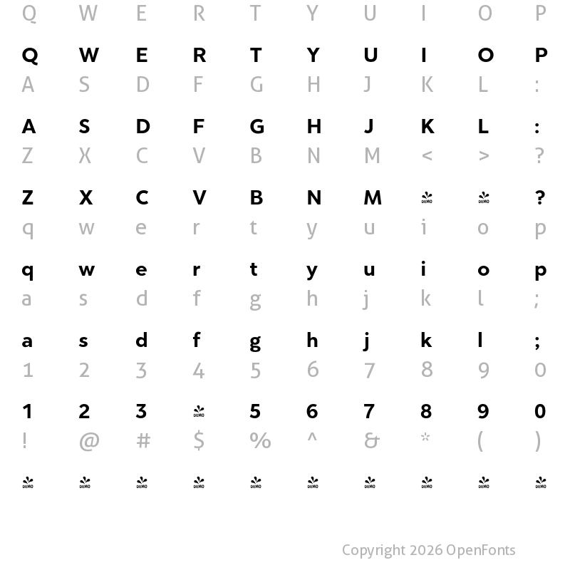 Character Map of FONTSPRING DEMO - Clarika Office Grotesque Bold