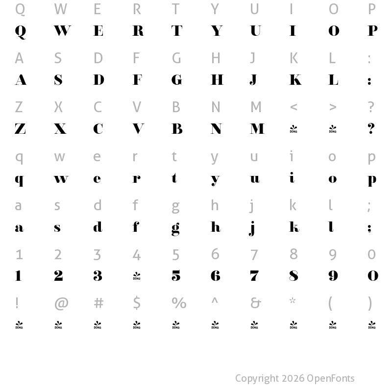 Character Map of FONTSPRING DEMO - Clarize Black Regular