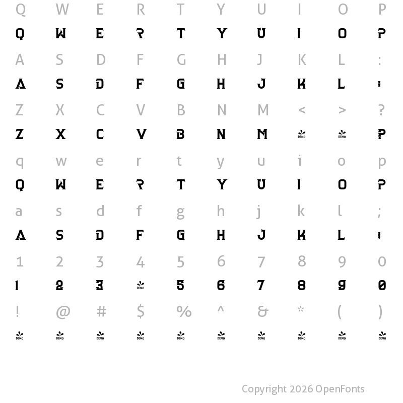 Character Map of FONTSPRING DEMO - Clarraph Heavy Regular