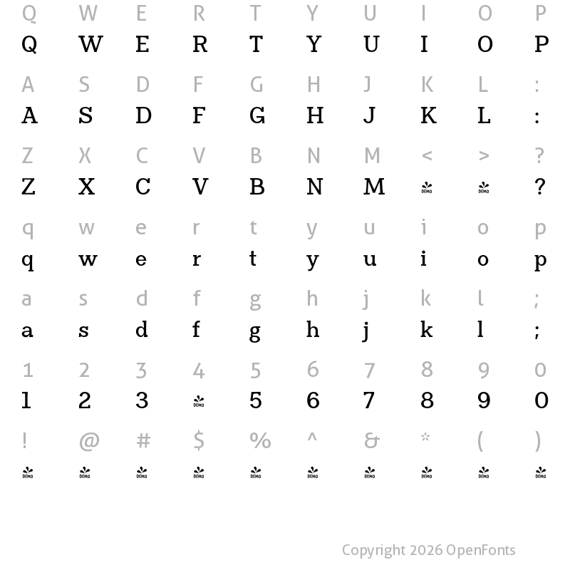 Character Map of FONTSPRING DEMO - Clasica Slab Bold Bold