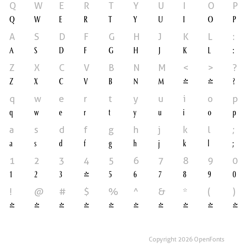 Character Map of FONTSPRING DEMO - ClassicoURWConT Regular