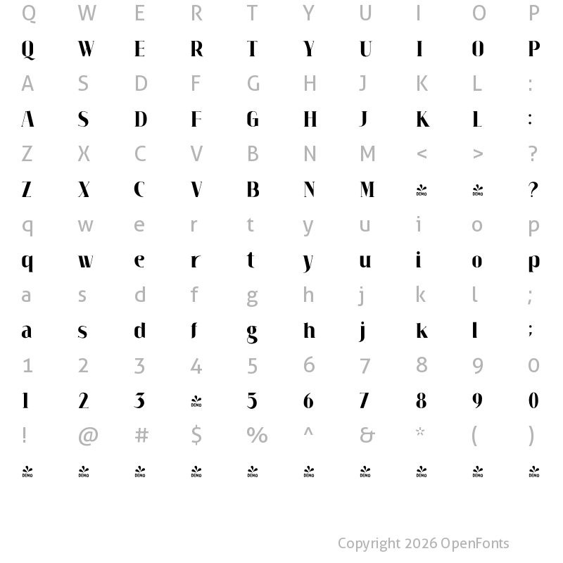 Character Map of FONTSPRING DEMO - Claudia Fiesta Bold Regular