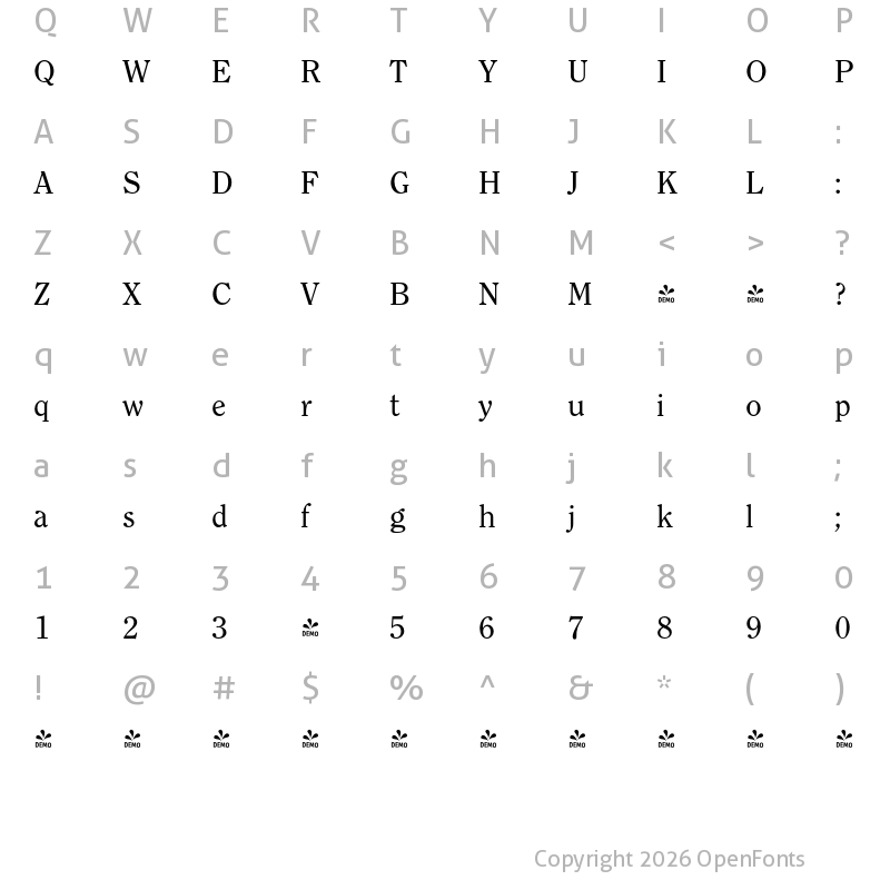 Character Map of FONTSPRING DEMO - Clearface FS Regular