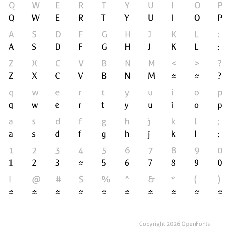 Character Map of FONTSPRING DEMO - ClearGothic Serial Regular