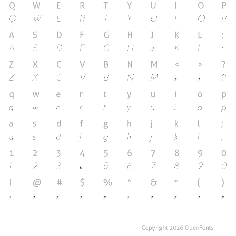 Character Map of FONTSPRING DEMO - Cocogoose Classic Thin Italic