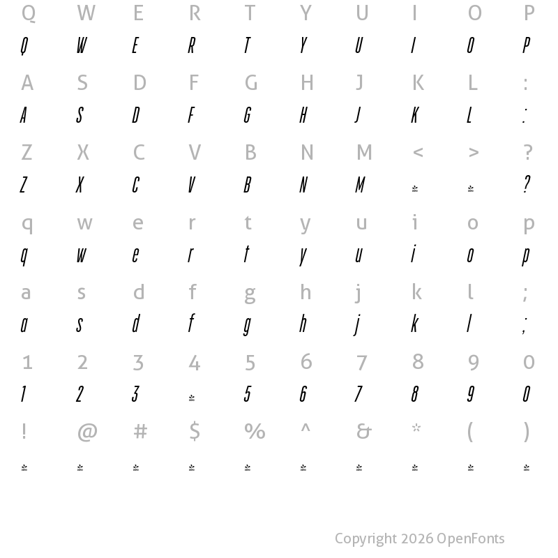 Character Map of FONTSPRING DEMO - CocogooseProUltCm Light Italic