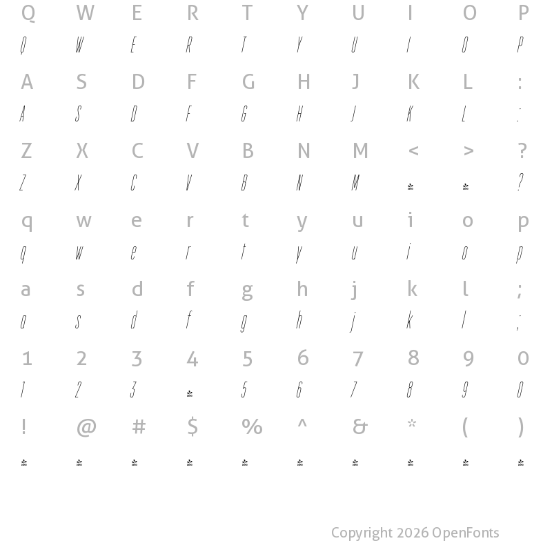 Character Map of FONTSPRING DEMO - CocogooseProUltCm Thin Italic