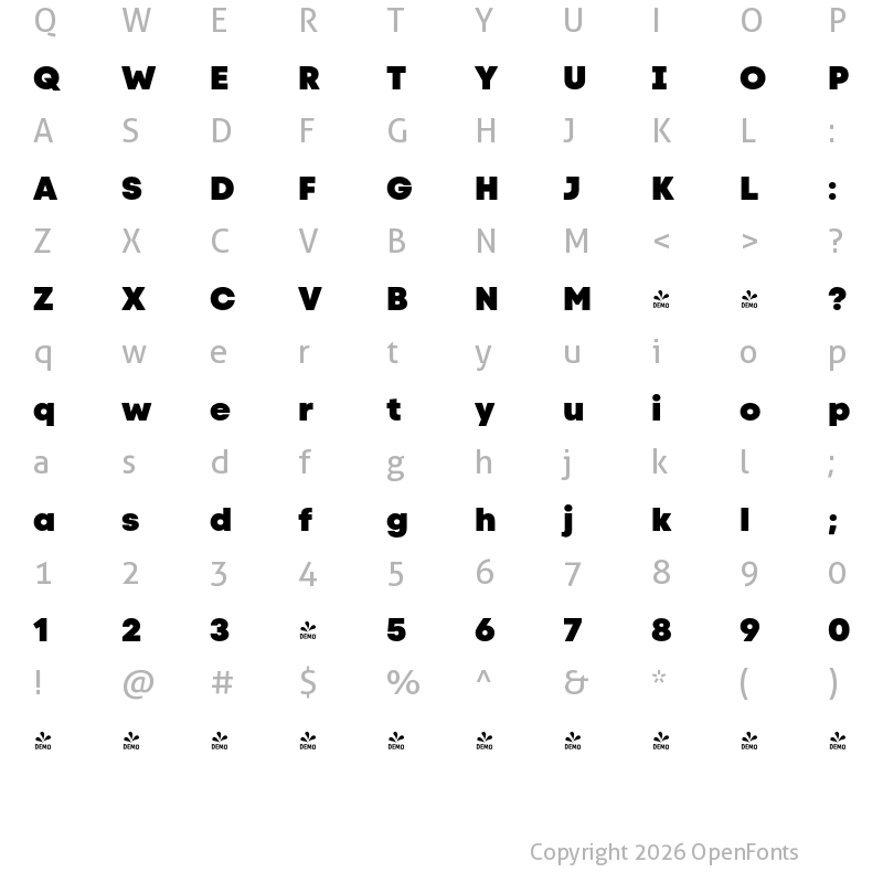 Character Map of FONTSPRING DEMO - Code Next Heavy Regular