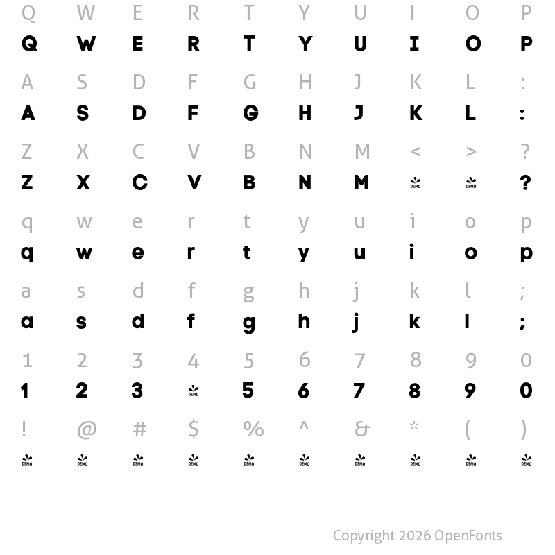 Character Map of FONTSPRING DEMO - Code Pro Bold LC Regular