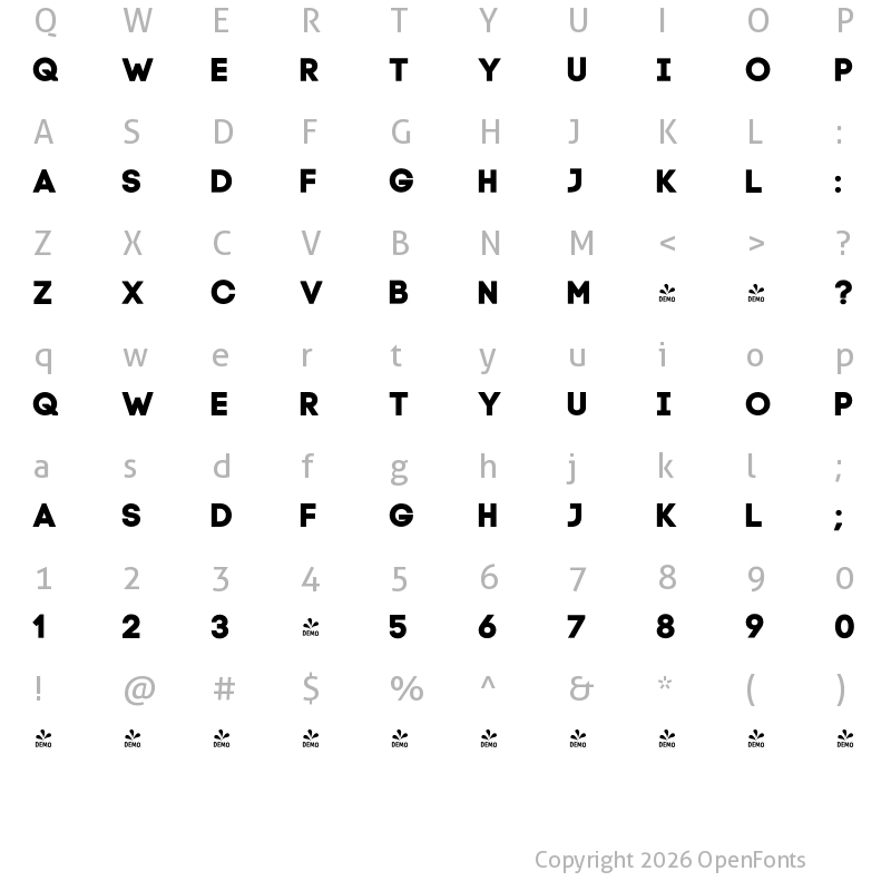 Character Map of FONTSPRING DEMO - Code Pro Bold Regular