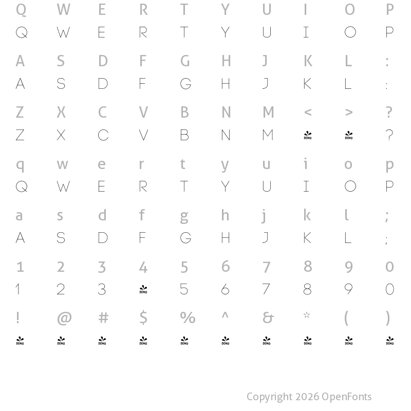 Character Map of FONTSPRING DEMO - Code Pro Light Regular