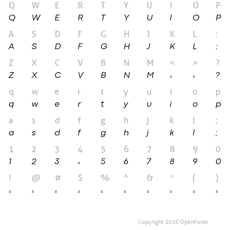 Character Map of FONTSPRING DEMO - Codec Pro News Italic