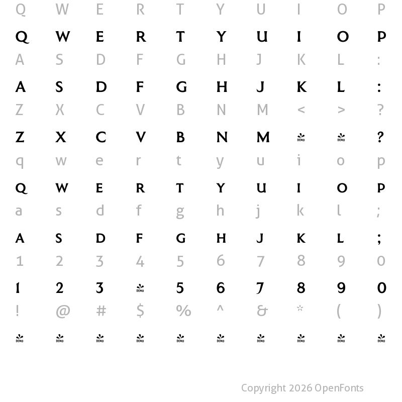 Character Map of FONTSPRING DEMO - Coinage Caps Kruger Gray Regular