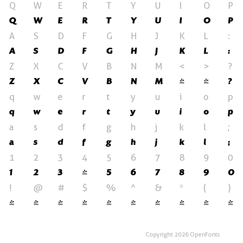 Character Map of FONTSPRING DEMO - Colosseum ExtBd Italic