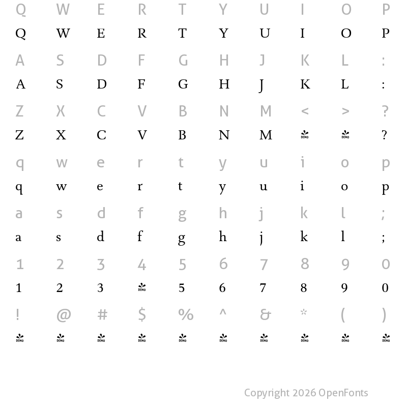 Character Map of FONTSPRING DEMO - Combi Serif Book Regular