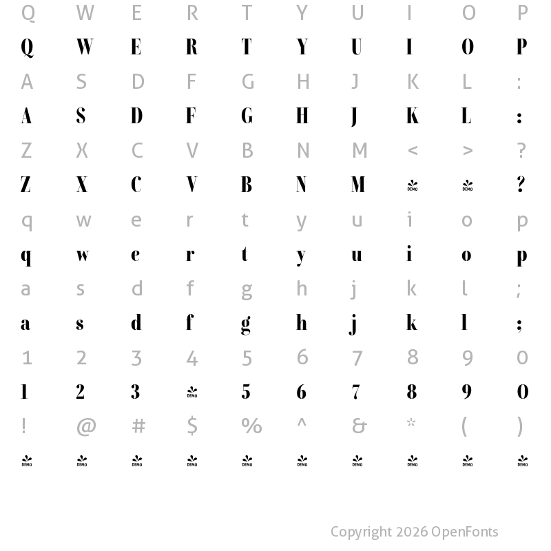 Character Map of FONTSPRING DEMO - CombinadoSrf Bd Regular