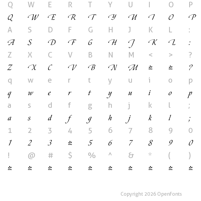 Character Map of FONTSPRING DEMO - Cometa Regular