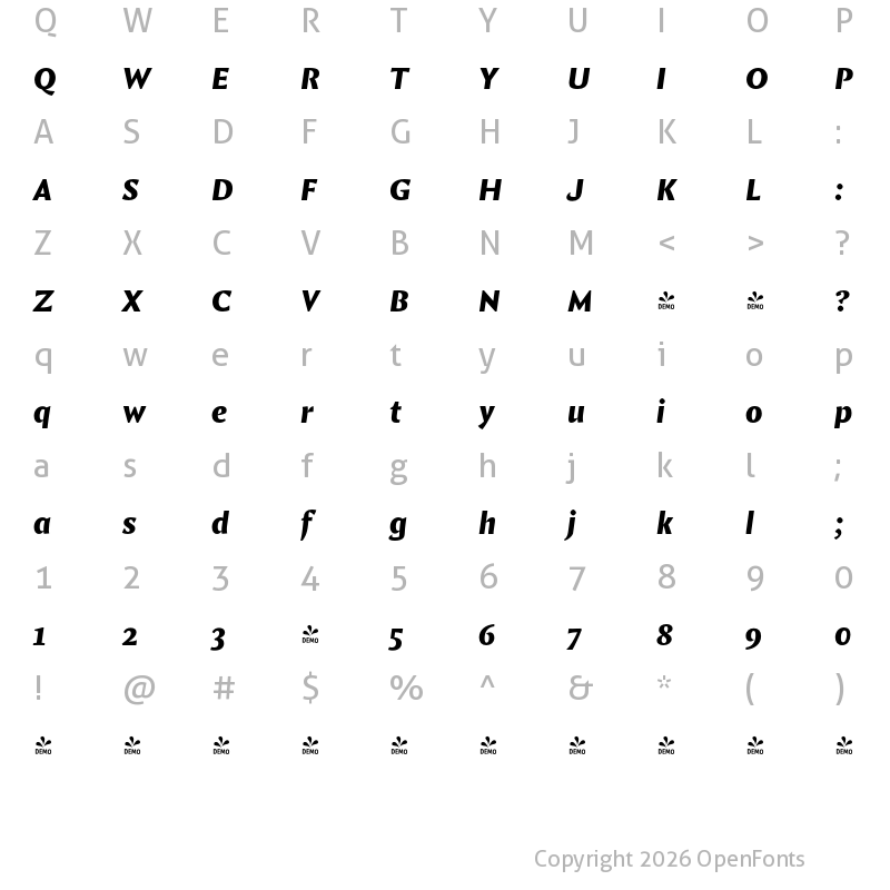 Character Map of FONTSPRING DEMO - Comma Base Black Italic