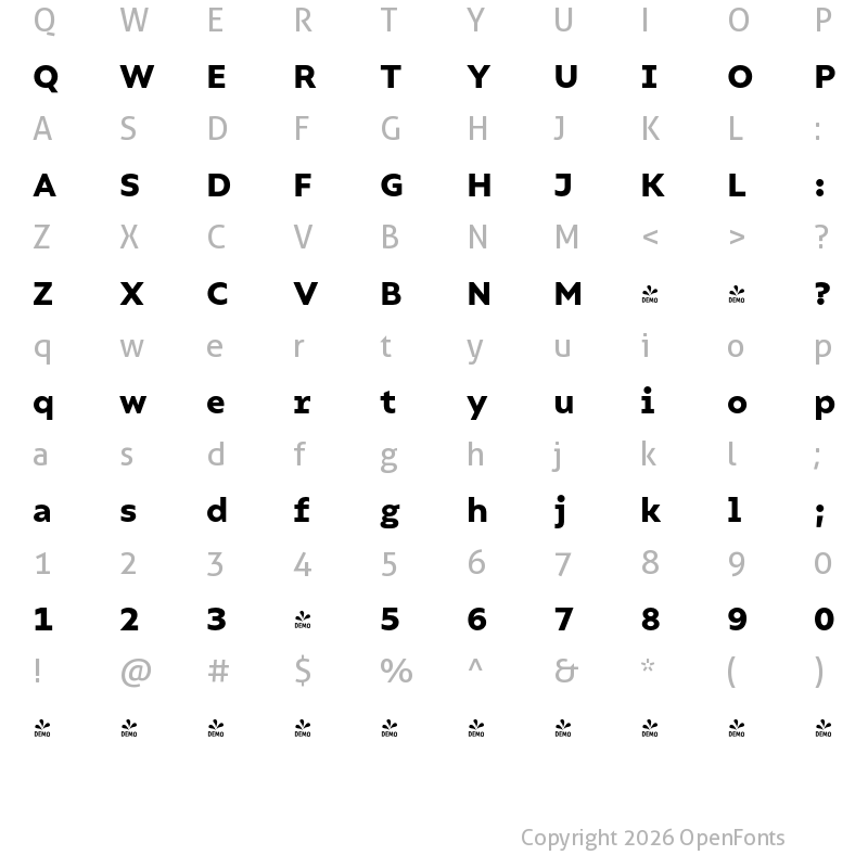 Character Map of FONTSPRING DEMO - Compiler Extra Bold Regular