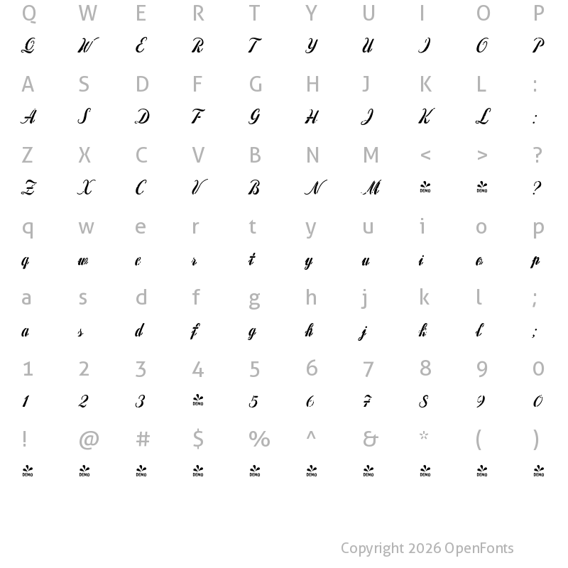 Character Map of FONTSPRING DEMO - Concrete Stencilled Regular