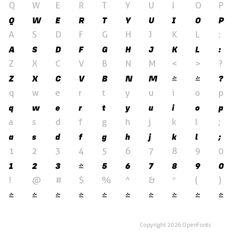 Character Map of FONTSPRING DEMO - Config Alt ExtraBold Italic