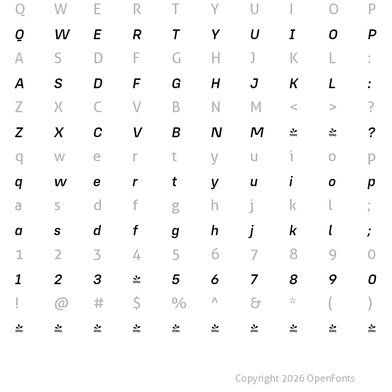 Character Map of FONTSPRING DEMO - Config Alt Medium Italic