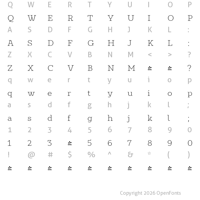 Character Map of FONTSPRING DEMO - Constant Light Regular