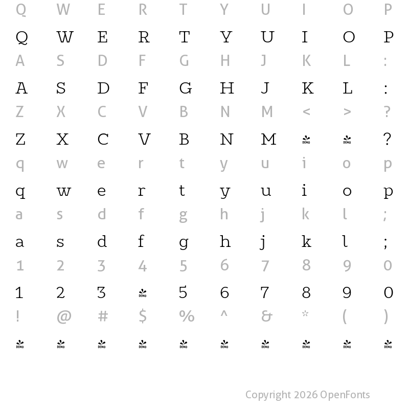 Character Map of FONTSPRING DEMO - Constant Regular