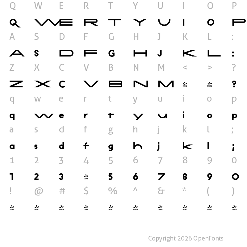 Character Map of FONTSPRING DEMO - Constroke Bold Ultra Expanded Bold