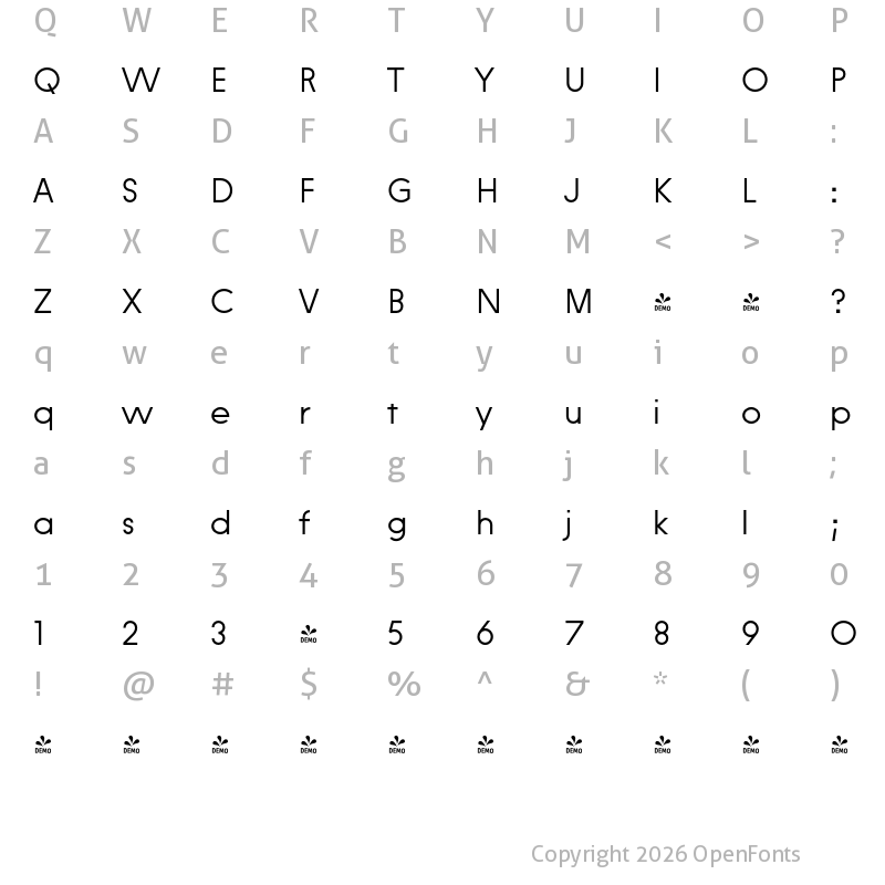 Character Map of FONTSPRING DEMO - Constroke Light Regular