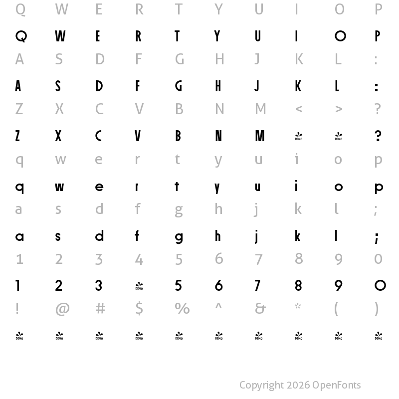 Character Map of FONTSPRING DEMO - Constroke Medium Condensed Bold