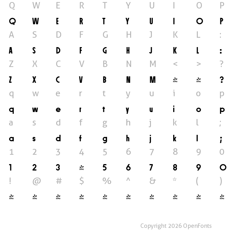 Character Map of FONTSPRING DEMO - Constroke Semi Bold Condensed Bold