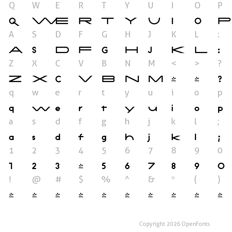 Character Map of FONTSPRING DEMO - Constroke Semi Bold Ultra Expanded Bold