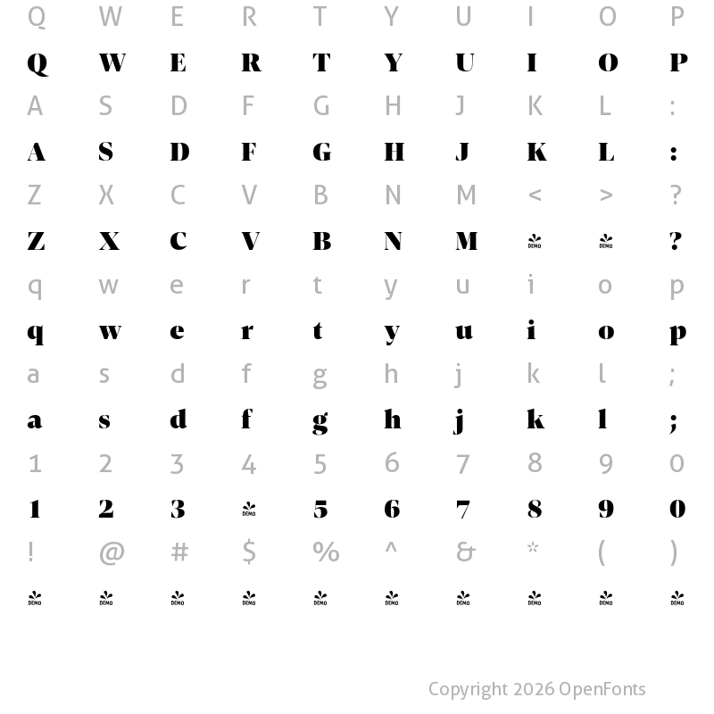 Character Map of FONTSPRING DEMO - Contane Black Regular