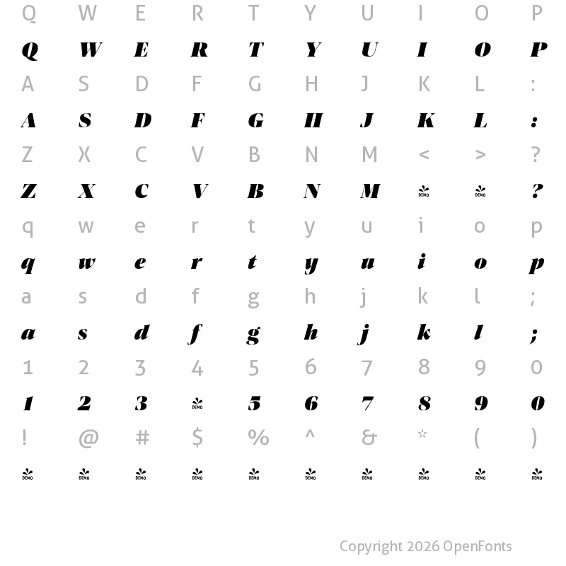 Character Map of FONTSPRING DEMO - Contane Heavy Italic Regular