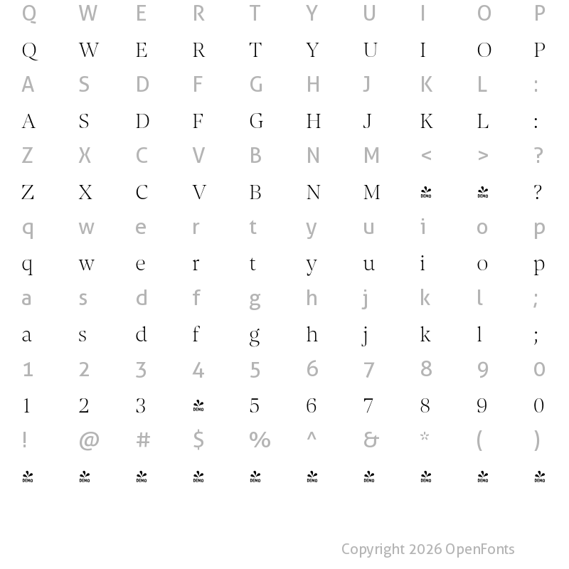 Character Map of FONTSPRING DEMO - Contane Thin Regular