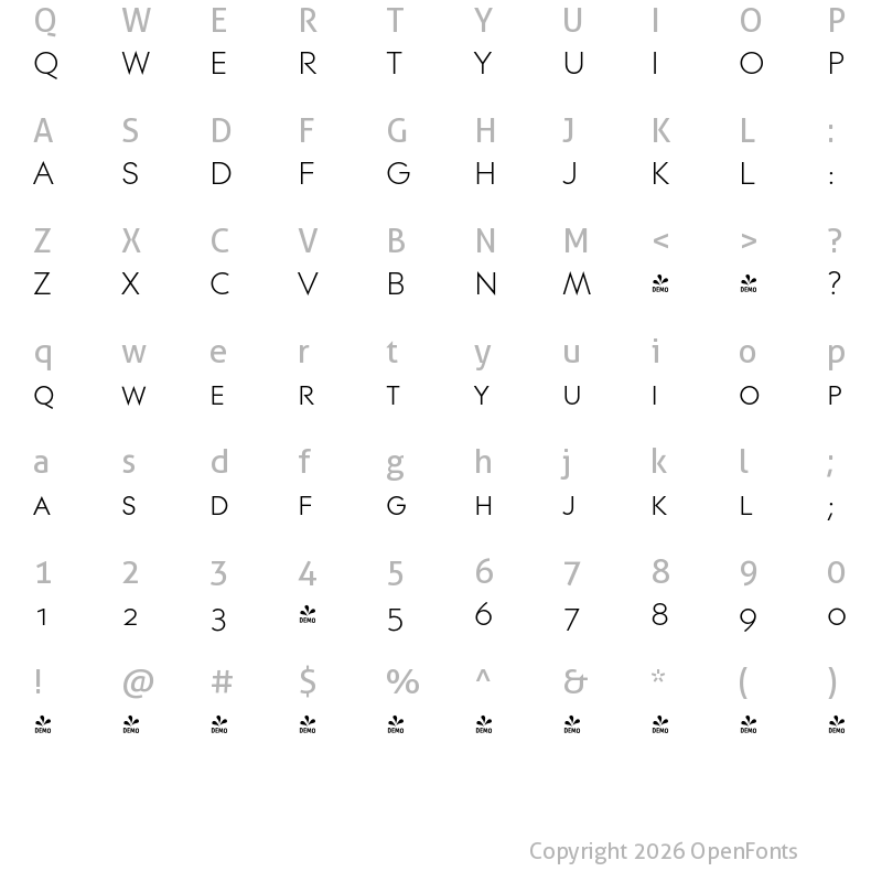 Character Map of FONTSPRING DEMO - Contax Pro 45 Lig Sm Cap Regular