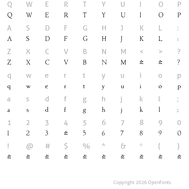 Character Map of FONTSPRING DEMO - Contenu Book Regular