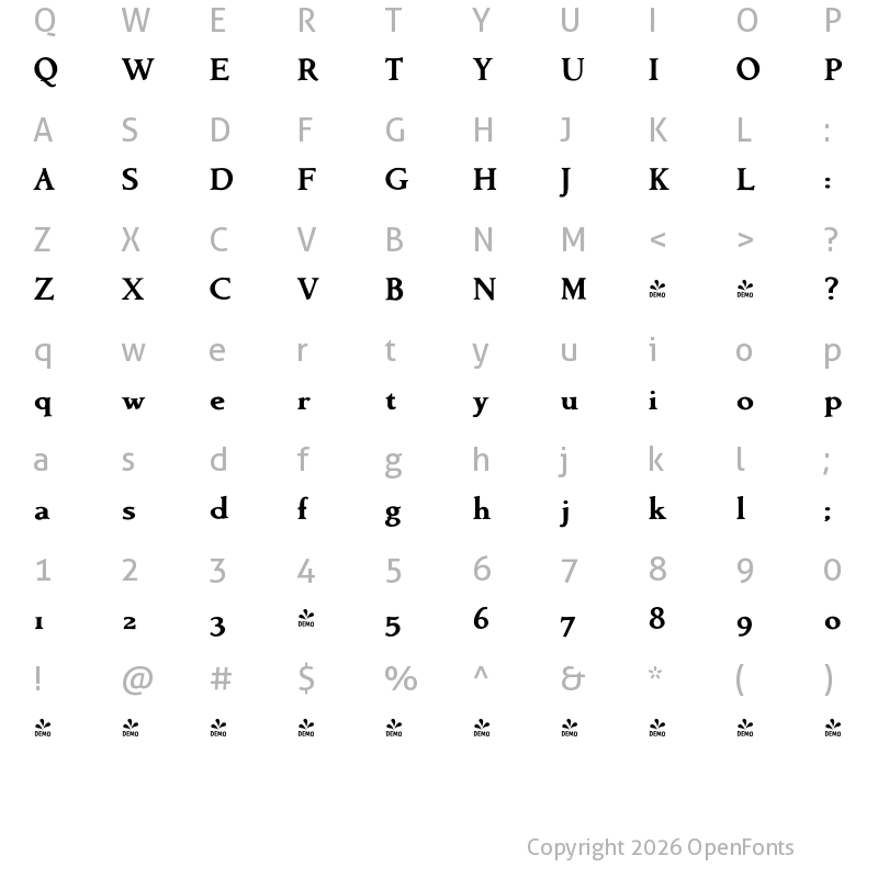 Character Map of FONTSPRING DEMO - Contenu eBook Bold